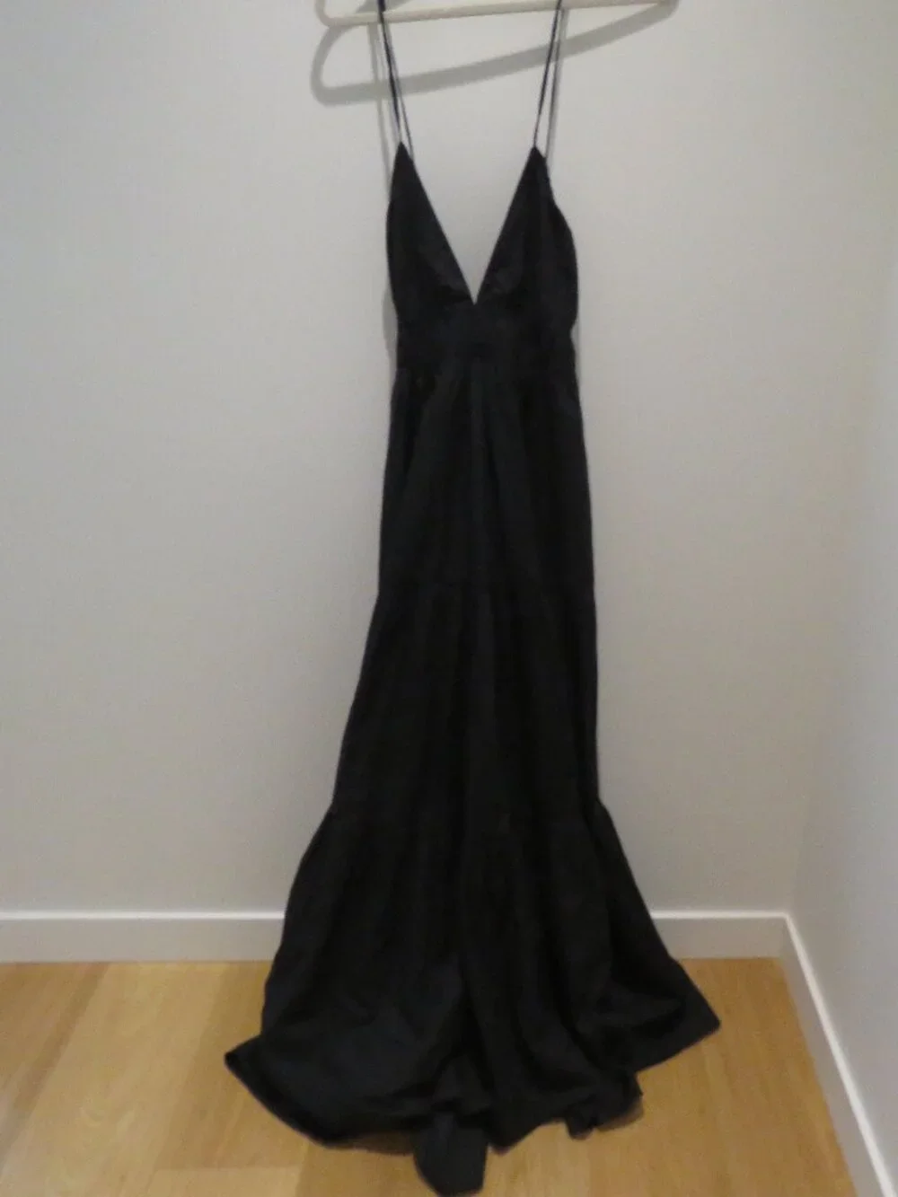 J.CREW COLLECTION Oahu V-Neck Tiered Maxi Dress in Black Cotton Poplin Large
